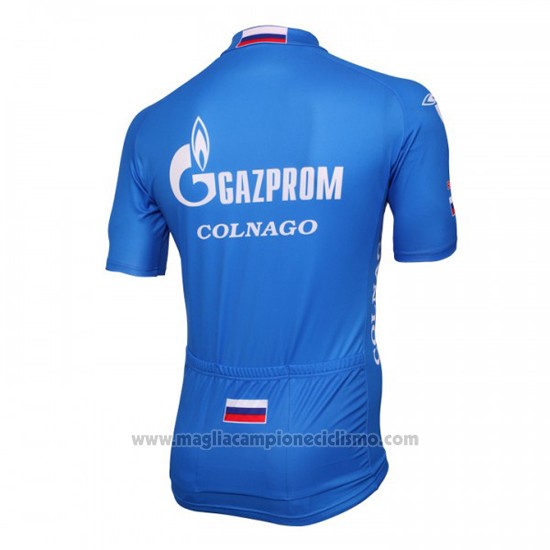 2016 Abbigliamento Ciclismo Gazprom Rusvelo Colnago Blu e Bianco Manica Corta e Salopette